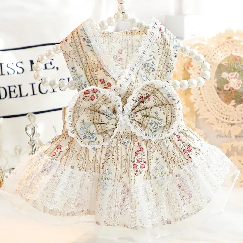 Japanese Floral Dog Clothes Spring and Summer Cat Princess Style Skirt Small Dog Teddy Thin Suspender Pet Supplies