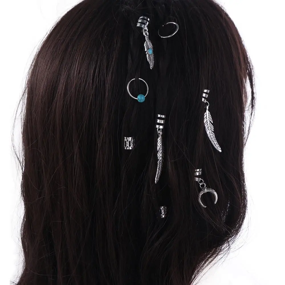 31pcs Turquoise Hollow Out Hair Ring Dread Locks Hair Braiding Dreadlocks Beads Adjustable Metal Cuff Clips Hair Braid Tubes