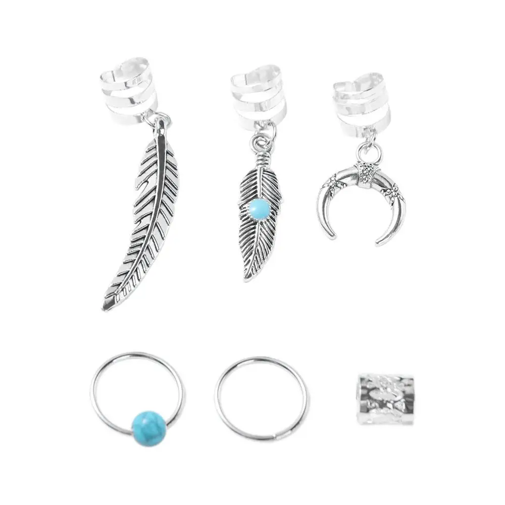 31pcs Turquoise Hollow Out Hair Ring Dread Locks Hair Braiding Dreadlocks Beads Adjustable Metal Cuff Clips Hair Braid Tubes