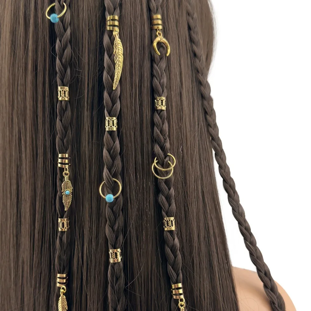 31pcs Turquoise Hollow Out Hair Ring Dread Locks Hair Braiding Dreadlocks Beads Adjustable Metal Cuff Clips Hair Braid Tubes