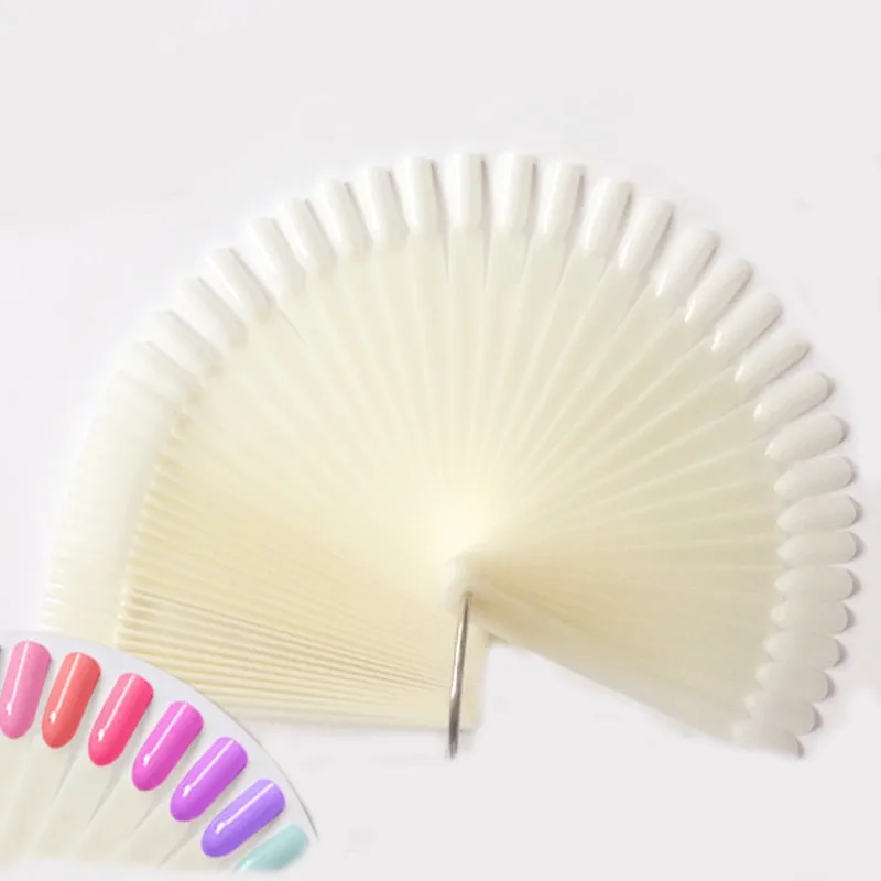 4Color 50pcs False Nail Tips Fake Nail Art Polish Color Card Acrylic Practice Chart Palette Buckle Ring Practice Display Tools