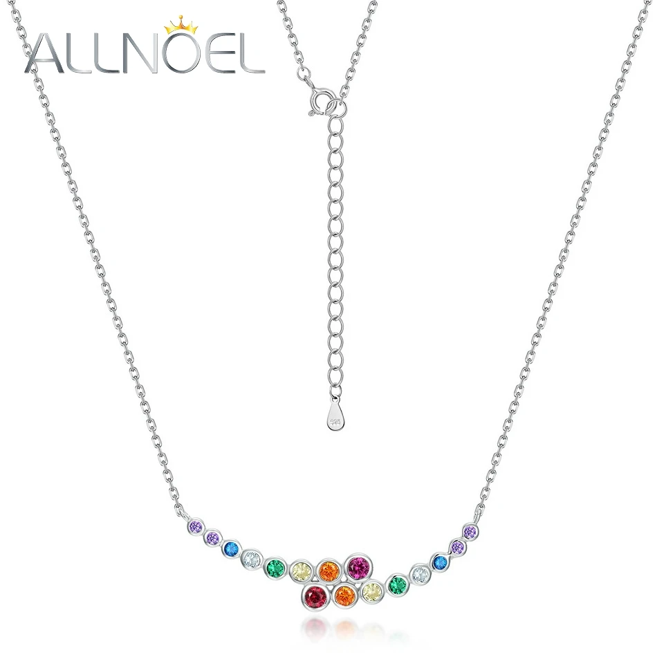 ALLNOEL 925 Sterling Silver Jewelry Set for Women Ring Clip Earrings Necklace Set Colorful Zircon Trendy Party Fine Jewelry Gift