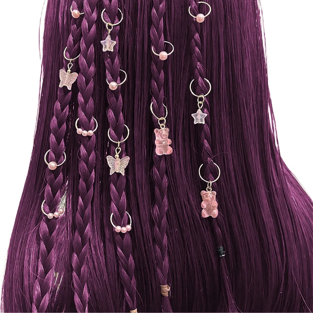 14pcs Butterfly Bear Mixed Hair Rings Set Hair Braiding Metal Cuff Clips Dreadlocks Beads DIY Multi Style Hair Braid Tubes