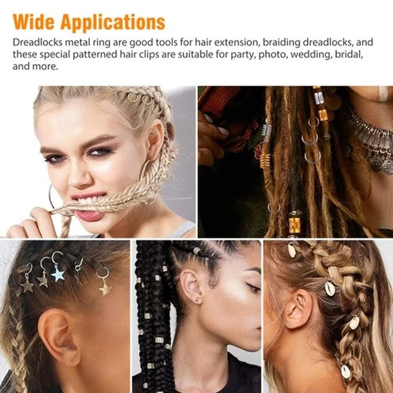 80Pcs/Set Mix Style Star Leaves Pendant Charms Hair Braid Dreadlock Beads Clips Cuffs Rings Jewelry Clasps Accessories Styling