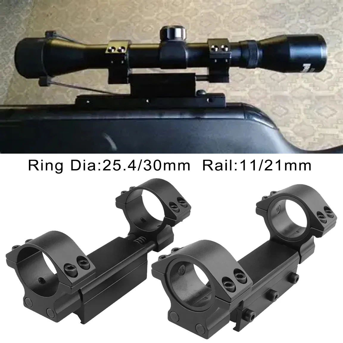 Zero Recoil Mount Scope Mount 25.4mm/30mm Rings W/Stop Pin Adapter 11/20mm 3/8' Dovetail Offset Scope Mount Cushion Impact
