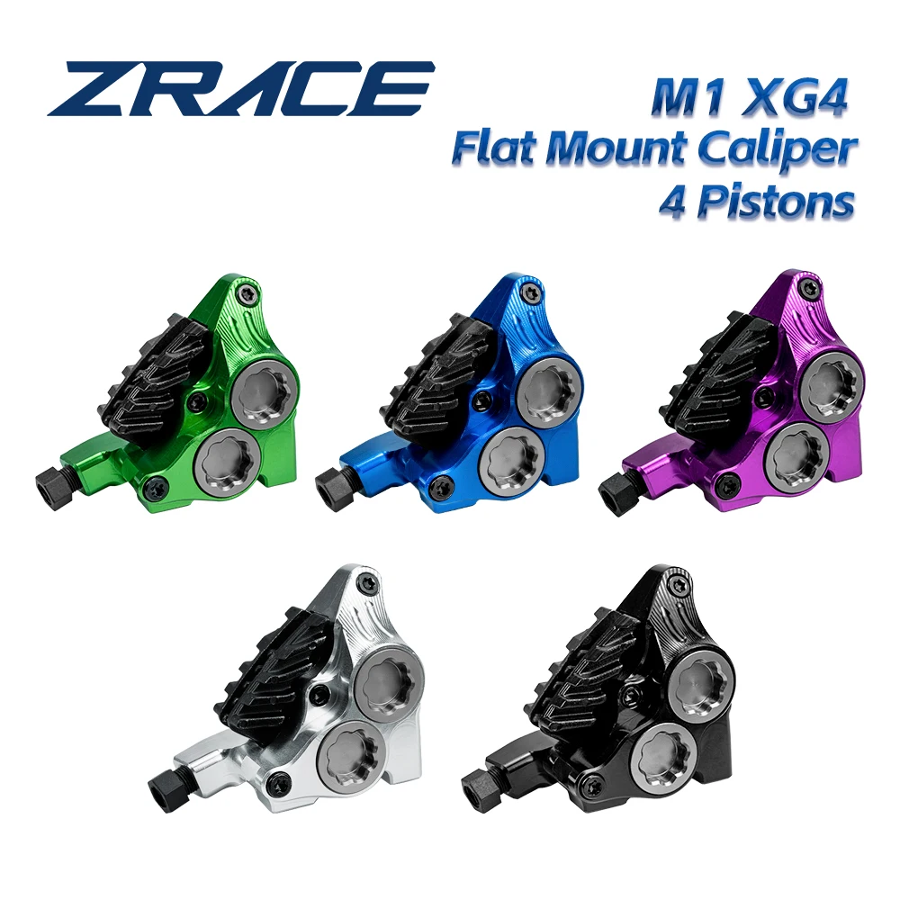 ZRACE XG4 Flat Mount 4 Pistons Caliper, Road Hydraulic Brake Caliper, ICE-TECH Pads, BMX Raceing Caliper, Full CNC Lightweight,