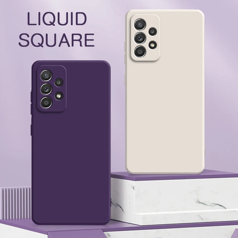 Original Square Liquid Silicone Cases for Samsung Galaxy A22 A32 A42 A52 A52S A72 5G 360 Protective Soft Shockproof Phone Covers