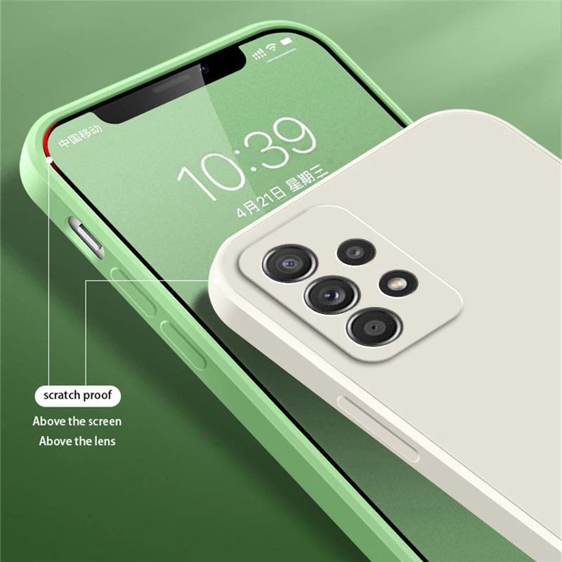 Original Square Liquid Silicone Cases for Samsung Galaxy A22 A32 A42 A52 A52S A72 5G 360 Protective Soft Shockproof Phone Covers