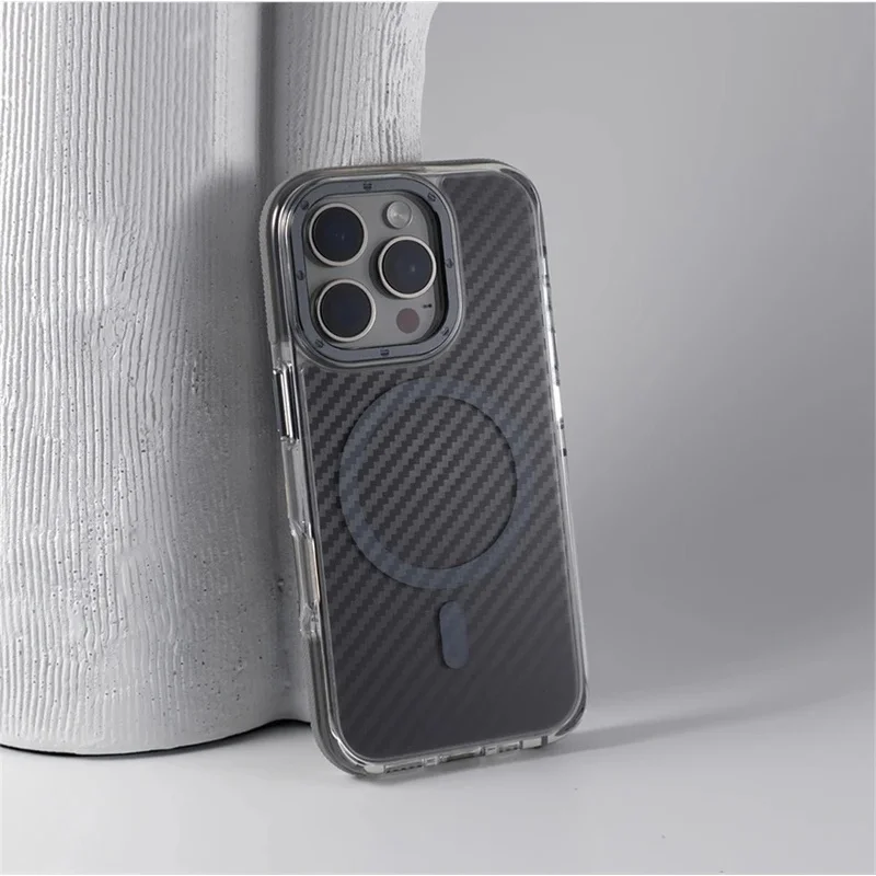 Luxury Carbon Fiber Pattern Non-Slip Shockproof Case For iPhone 17 16 Pro Max 15 14 13 12 Magnetic Wireless Charge Armor Cover