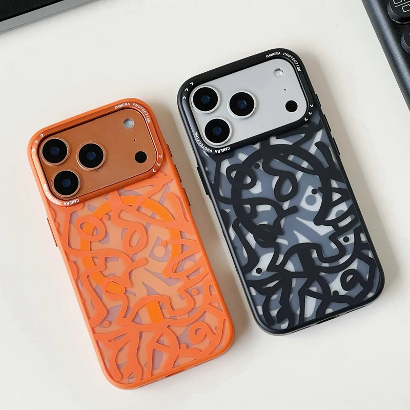 Luxury Original Graffiti For Magsafe Matte Case For iPhone 17 17Pro 17 Pro Max Funda Wireless Charging Hard Magnetic Back Cover