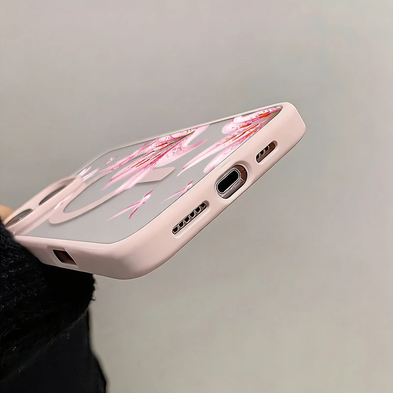 Pink Flower And Birds Magnetic Case For iPhone 17 16 11 13 12 14 15 Pro Max Plus Air 17E 16E For Magsafe Wireless Charging Cover