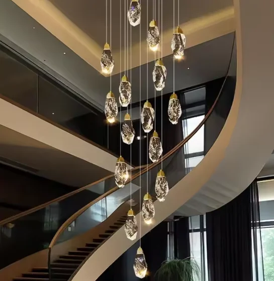 Modern Home Decoration Luxury Meteorite Crystal Chandelier Stair Pendant Lamp Living Room Led Pendant Lights Interior Lighting