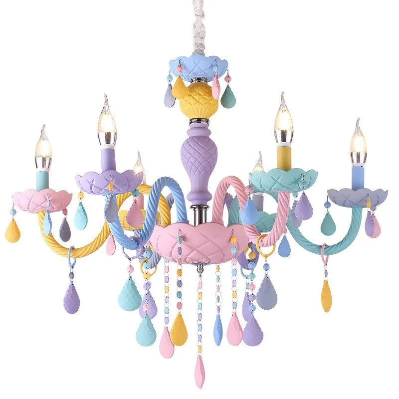 Macaron Creative Europe Candle Crystal Chandelier Style Home Decoration Rainbow Girl Princess Children's Room Bedroom Lamp