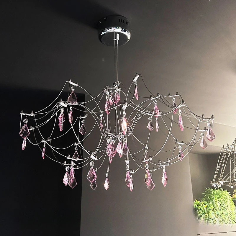 New Firefly Pink Girl Crystal Chandelier Living Room Villa Master Bedroom Personalized Chandelier Duplex Apartment Lighting
