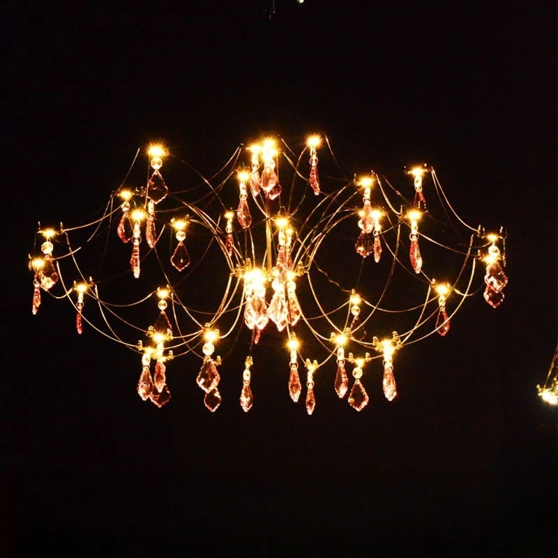 New Firefly Pink Girl Crystal Chandelier Living Room Villa Master Bedroom Personalized Chandelier Duplex Apartment Lighting