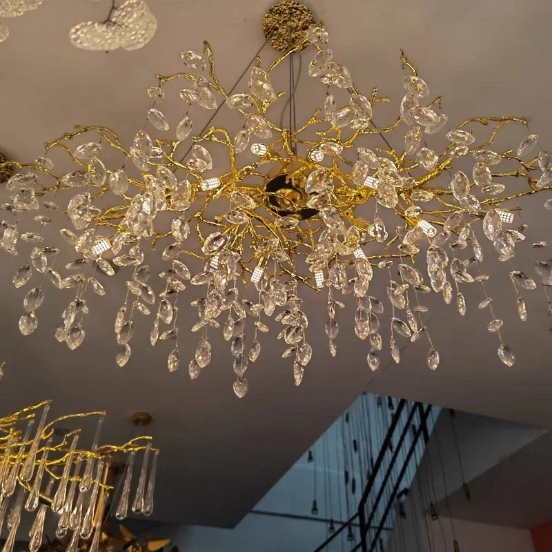 Round Branch Crystal Chandeliers Modern Chrome Crystal Ceiling Chandelier Lighting For Dining Living Room Bedroom Kitchen