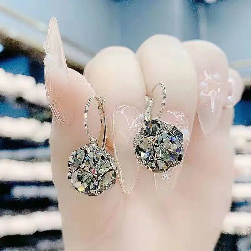 Simple Lucky Ball Diamond Women Cute Drop Earrings Lady Metal Stylish Dangle Earrings