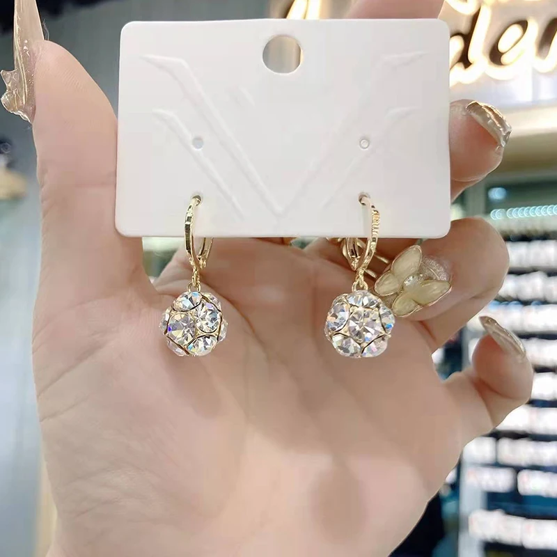 Simple Lucky Ball Diamond Women Cute Drop Earrings Lady Metal Stylish Dangle Earrings