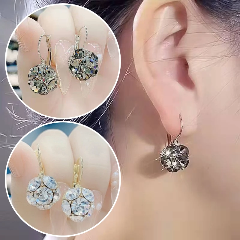 Simple Lucky Ball Diamond Women Cute Drop Earrings Lady Metal Stylish Dangle Earrings