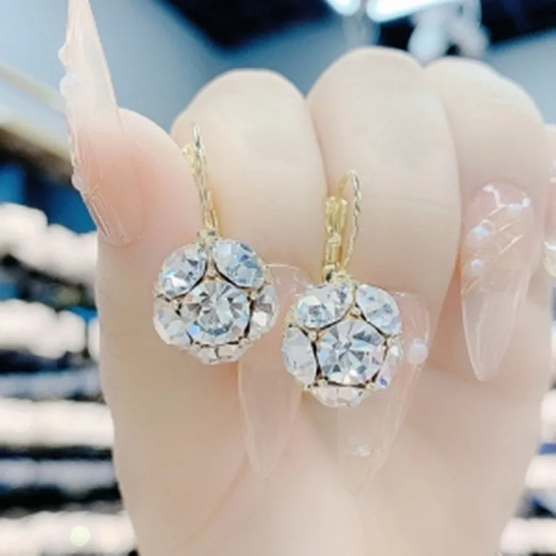 Simple Lucky Ball Diamond Women Cute Drop Earrings Lady Metal Stylish Dangle Earrings
