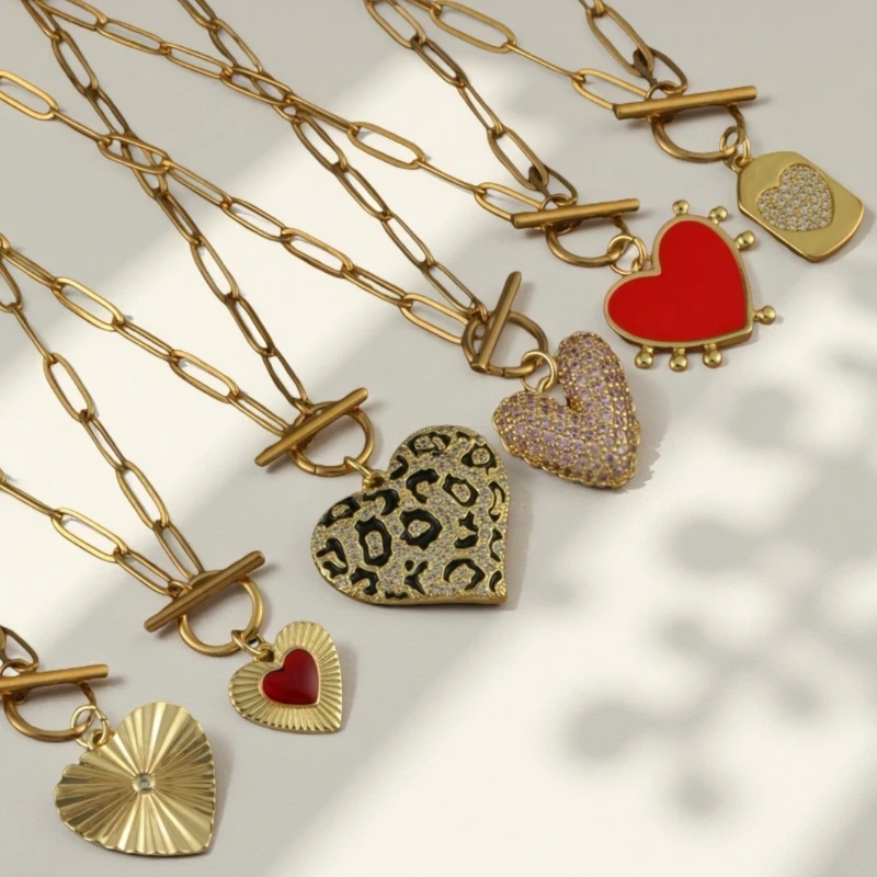 Fashionable Versatile Love Heart Pendant Ot Buckle Clavicle Chain Necklace For Women's Stylish Design Party Jewelry Gifts