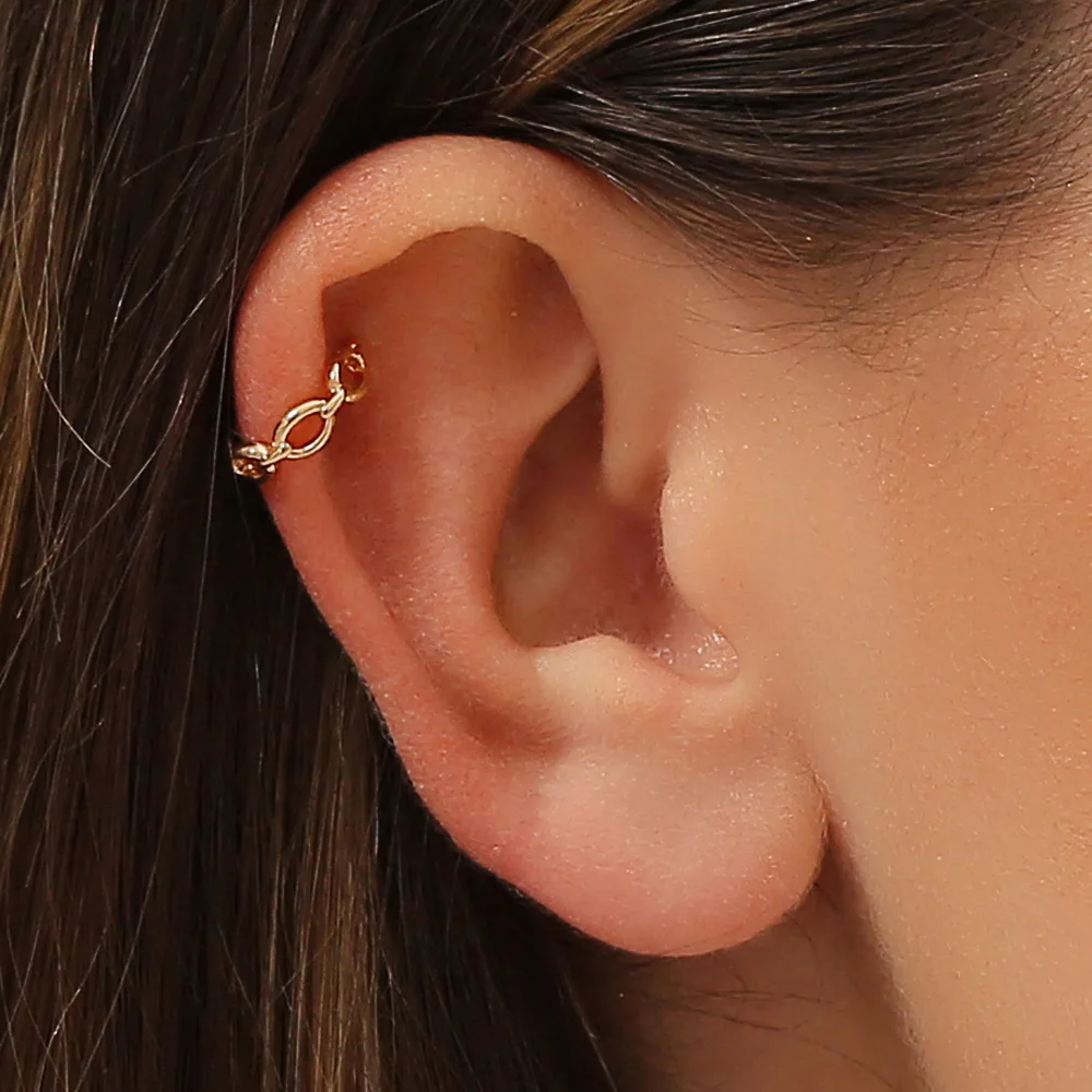 Stylish Elegant Vintage Trendy  Exquisite Hollow Chain Circle Golden Silver Plated Women Ear Cuff Jewelry Clip Earrings