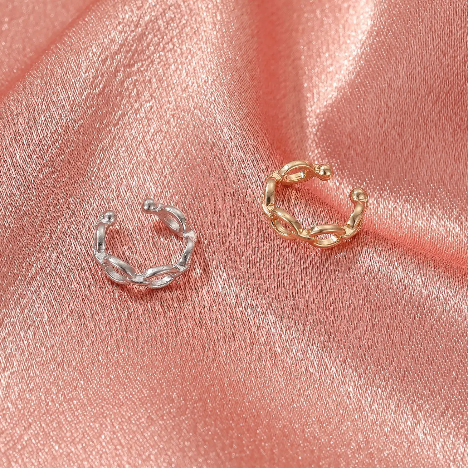 Stylish Elegant Vintage Trendy  Exquisite Hollow Chain Circle Golden Silver Plated Women Ear Cuff Jewelry Clip Earrings