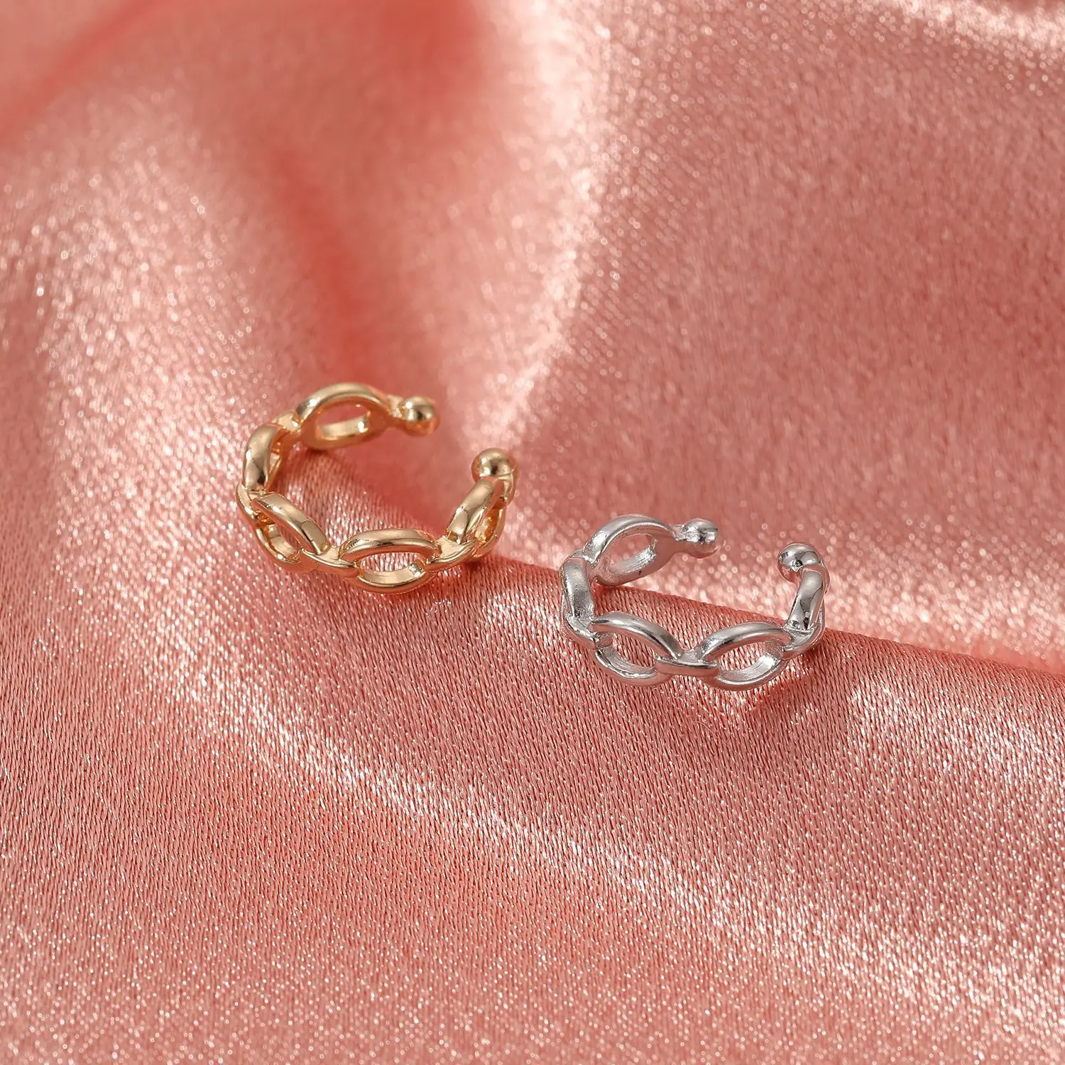 Stylish Elegant Vintage Trendy  Exquisite Hollow Chain Circle Golden Silver Plated Women Ear Cuff Jewelry Clip Earrings