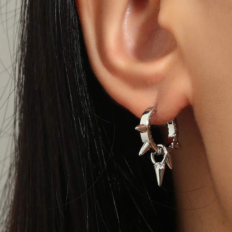 Ins Fresh Exaggerated Metal Thorn Earrings Unique Zircon-Embedded Niche Design Stud Versatile Stylish Women's Jewelry
