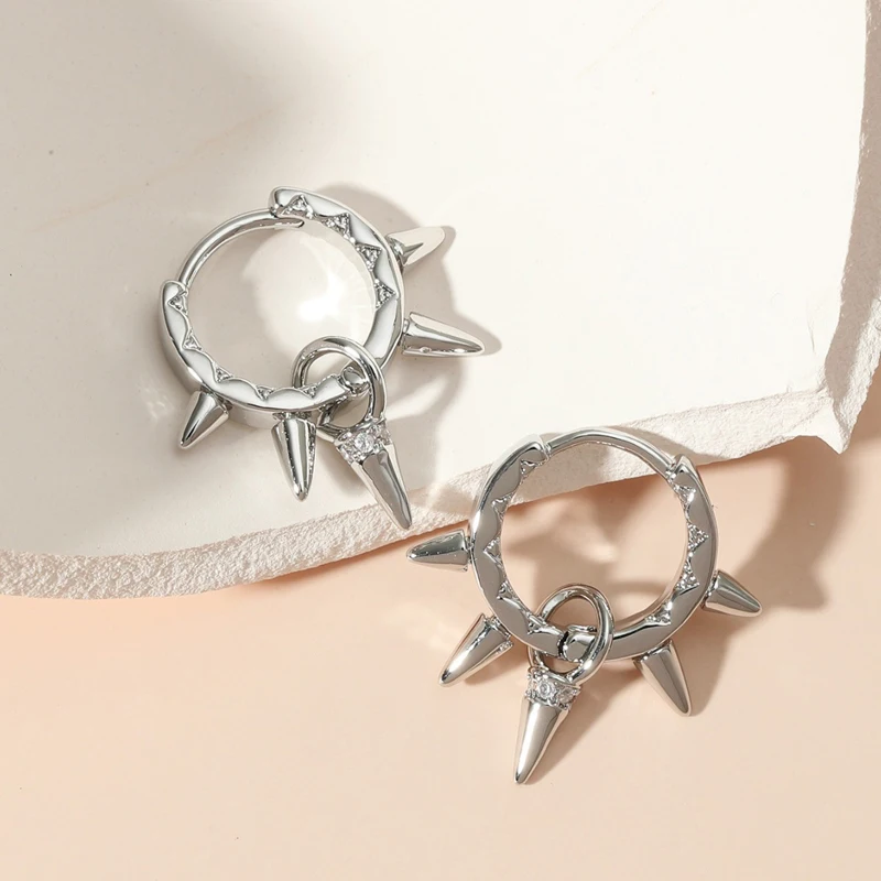 Ins Fresh Exaggerated Metal Thorn Earrings Unique Zircon-Embedded Niche Design Stud Versatile Stylish Women's Jewelry