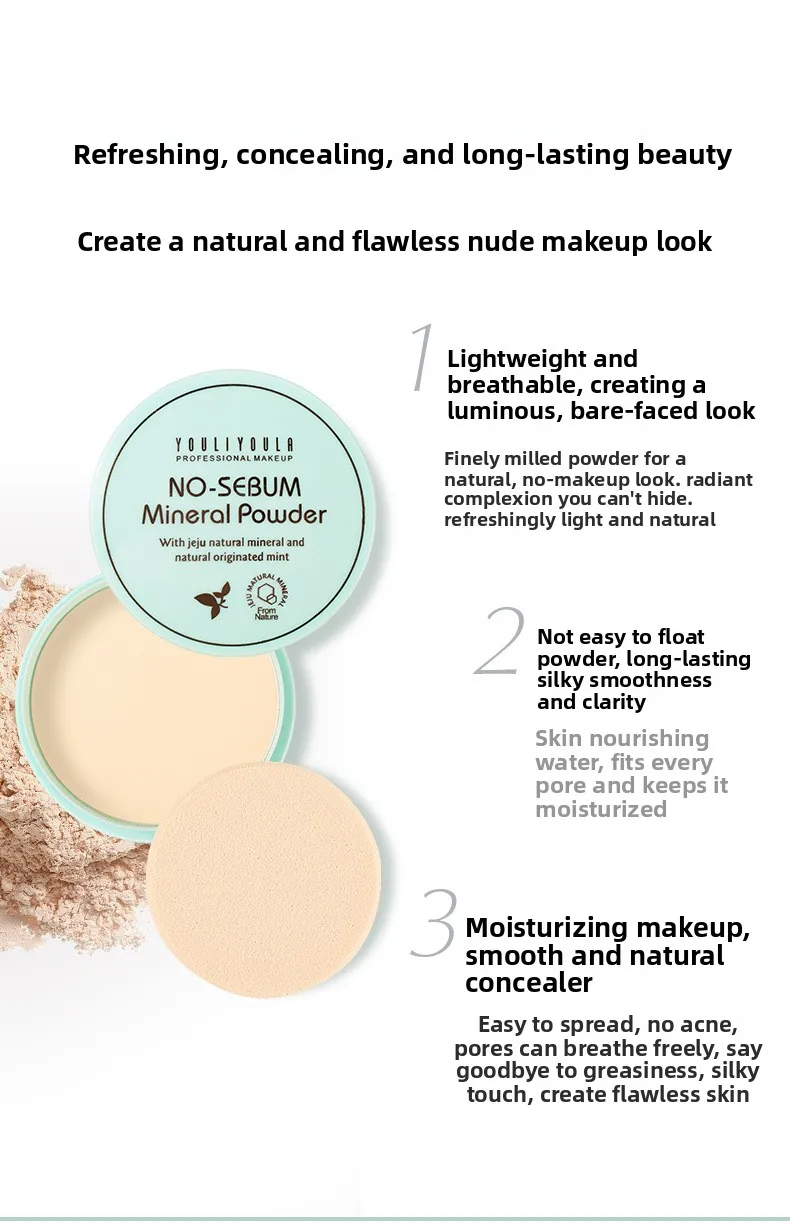 Long Lasting Sweatproof Setting Powder Compact, Oil Control Waterproof Makeup Powder Anti Smudge Face Cosmetic Makeup
