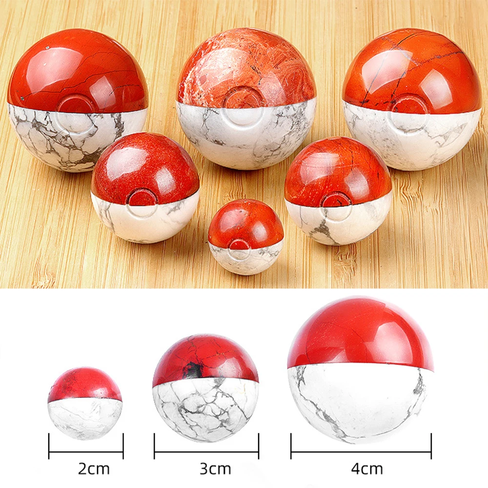 2 3 4CM Cartoon Pocket Monster Ball Natural Crystal Healing Stone Red Jasper White Howlite For Children Gifts Decor Wholesale