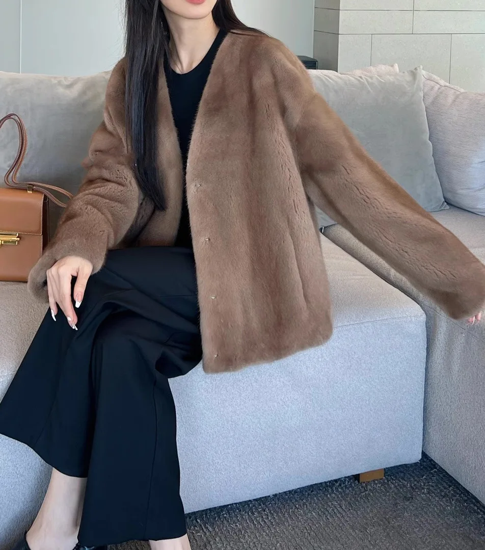 Mink Fur Women's Fashion V-Neck Blue Mink Fur New Imitation Mink Fur Jacket 2025 New Item