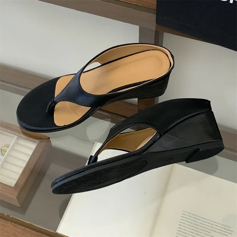 Women's Thong Toe Minimalist Single Strap Slip on Wedge Heel Mules Casual Daily Summer Beach Vacation Footwear Drop Shipping
