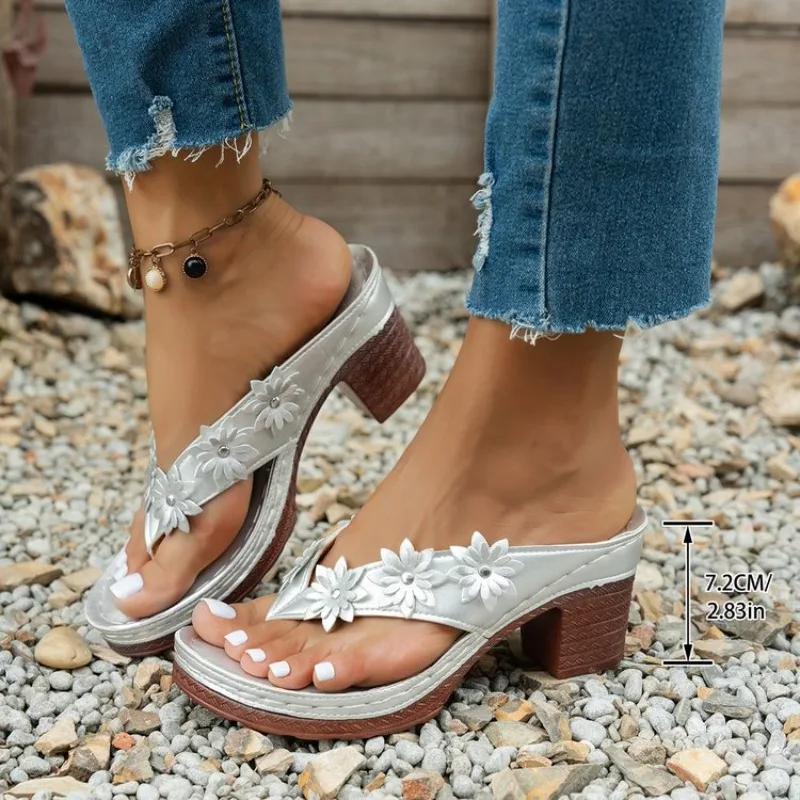 Fashionable Hot Sexy Elegant High Heels for Women Summer New Round Headed Fish Mouth Temperament Comfortable Casual Slippers