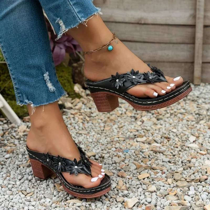 Fashionable Hot Sexy Elegant High Heels for Women Summer New Round Headed Fish Mouth Temperament Comfortable Casual Slippers