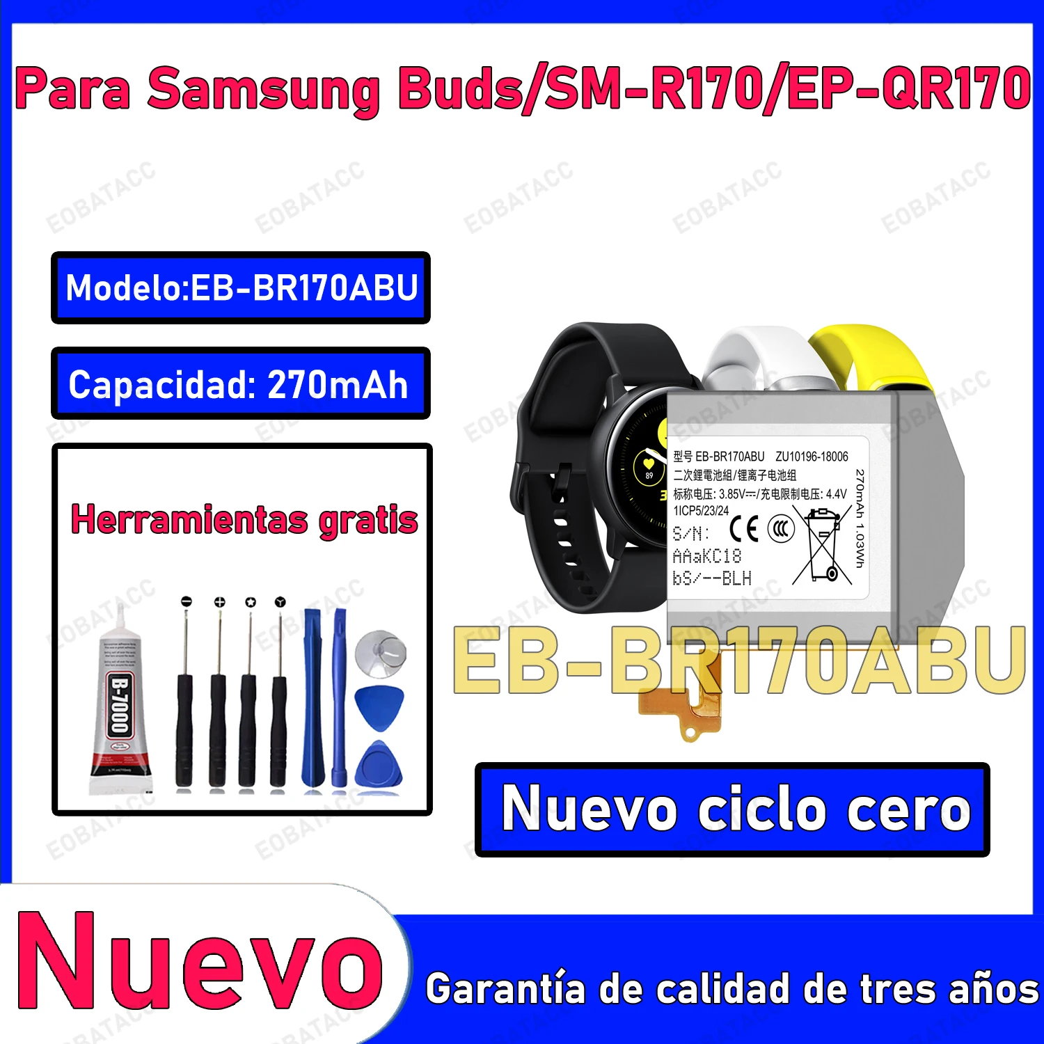 100% New Zero Cycle EB-BR170ABU Battery For SAMSUNG Buds/SM-R170/EP-QR170 Smart Watch Bateria +Free Tools