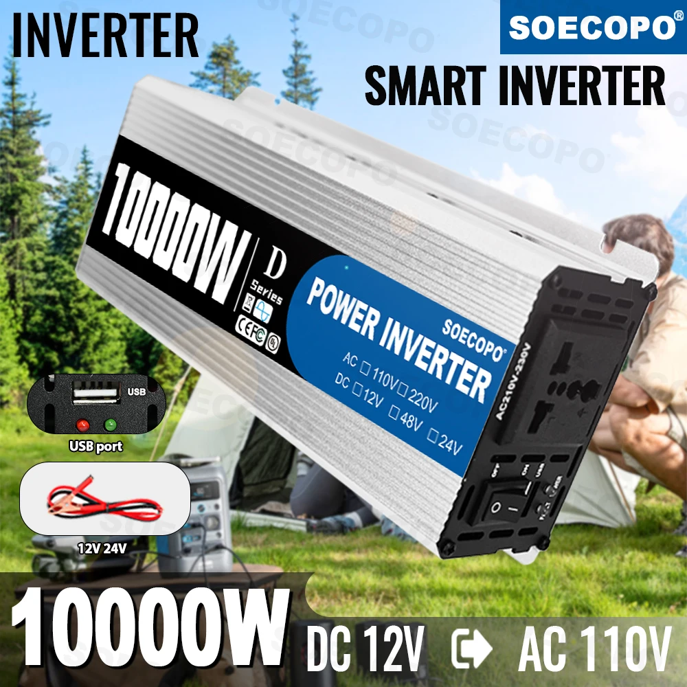 SOECOPO 10000W Peak Power Inverter 12V To 110V 1 Socket USB 5V Car Voltage Converter Power Adapter for Car Accessories RV