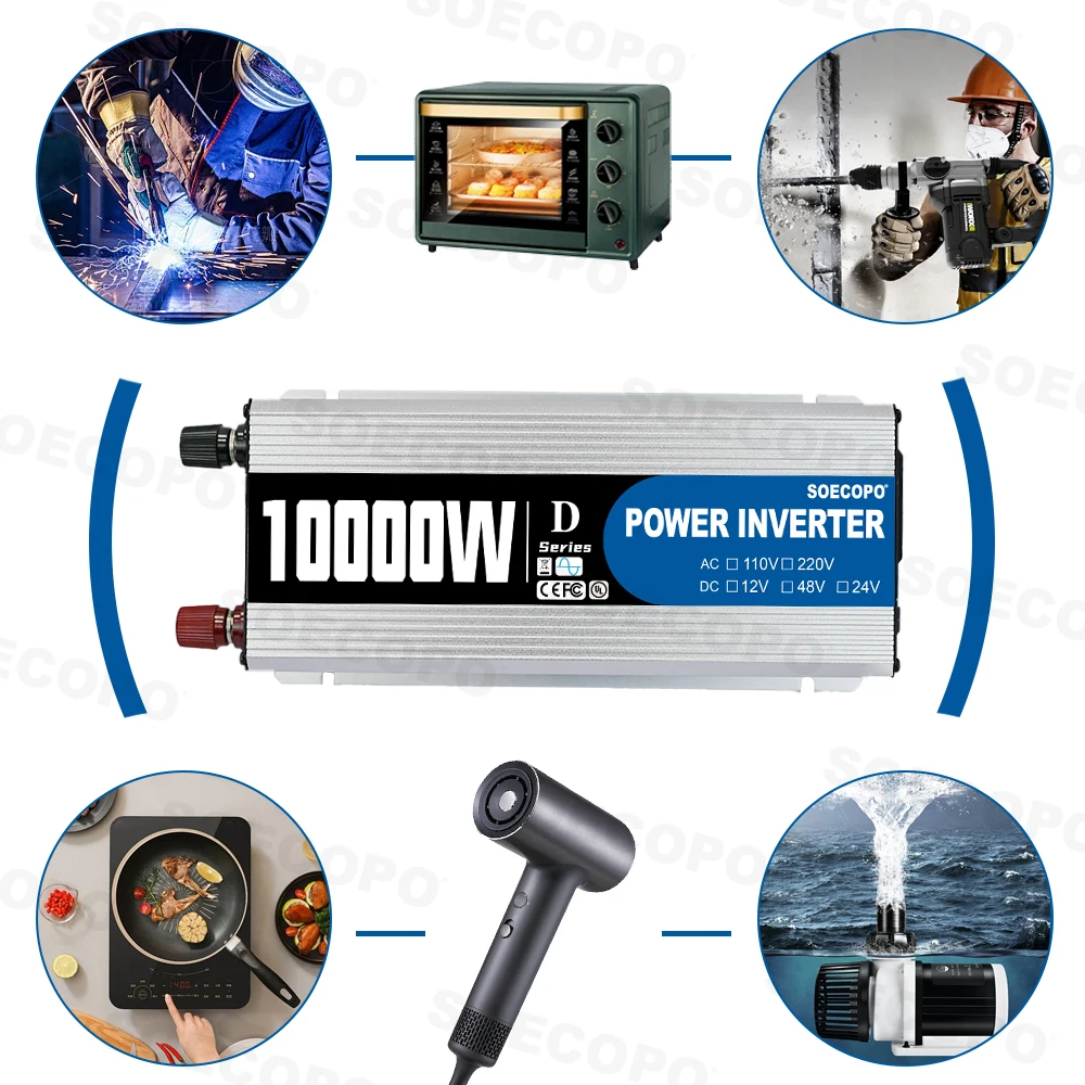 SOECOPO 10000W Peak Power Inverter 12V To 110V 1 Socket USB 5V Car Voltage Converter Power Adapter for Car Accessories RV