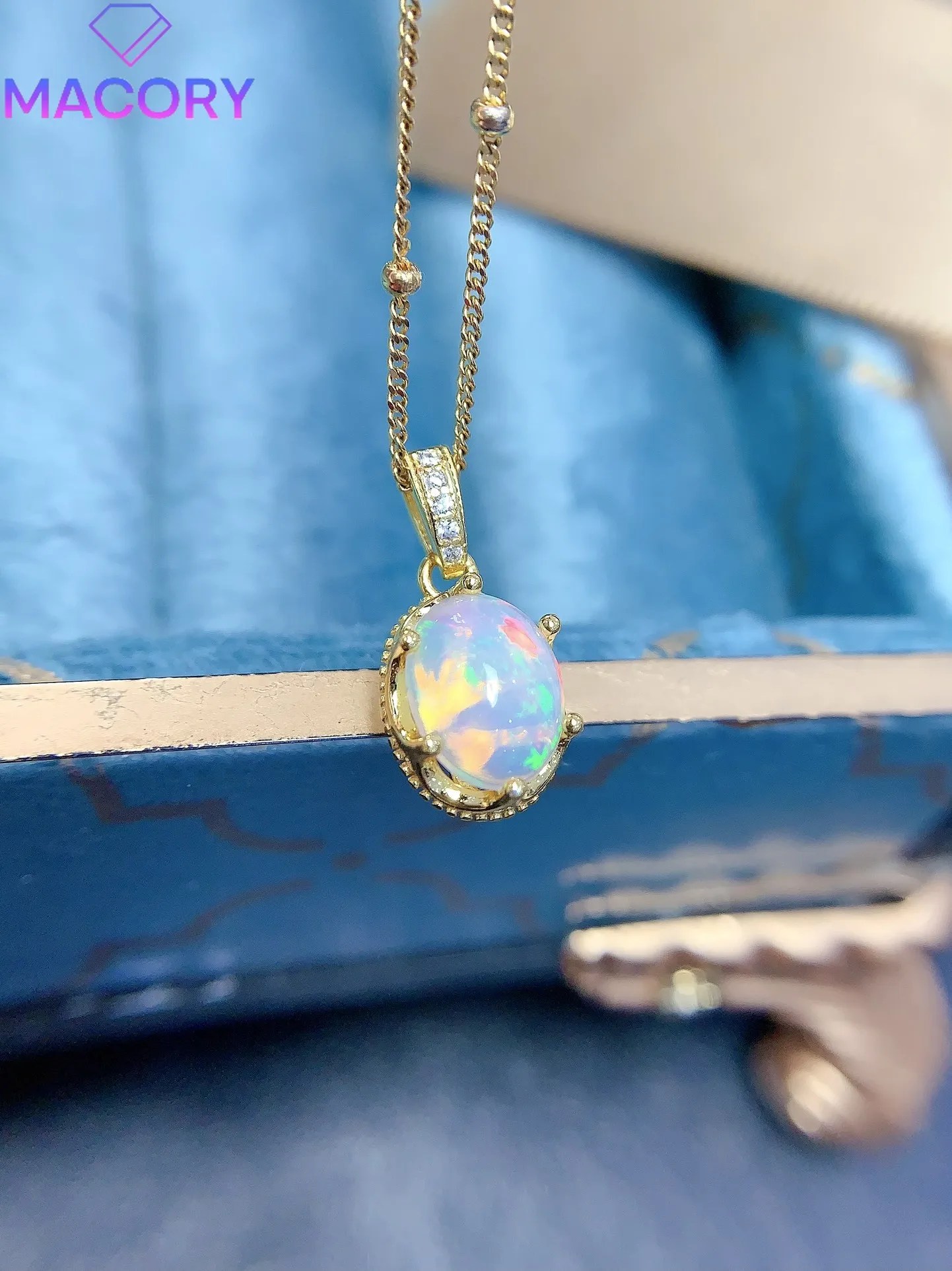 925 Sterling Silver Natural Opal Necklace Women's Sterling Silver Jewelry Certified Original Pendant Pure Women's Chain
