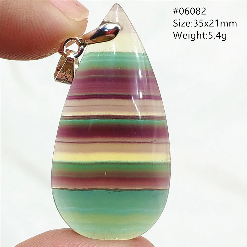 Natural Green Yellow Fluorite Quartz Pendant Necklace Water Drop Crystal Colorful Fluorite Rainbow Jewelry Rare Woman Men AAAAA