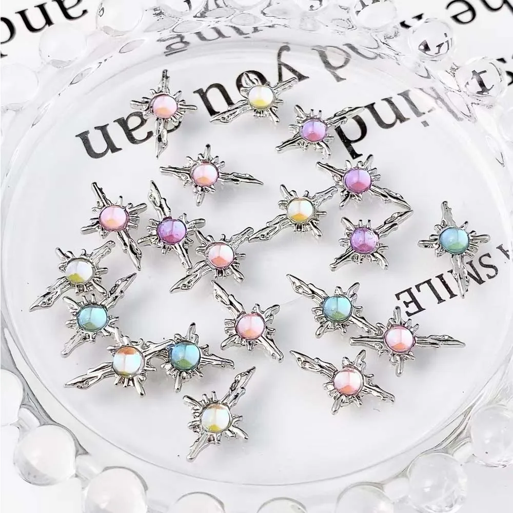 10Pcs Aurora Cross Star Nail Art Charms Punk Style 3D Alloy Gold Silver Glitter Diamond Luxury Crystal DIY Manicure Accessories