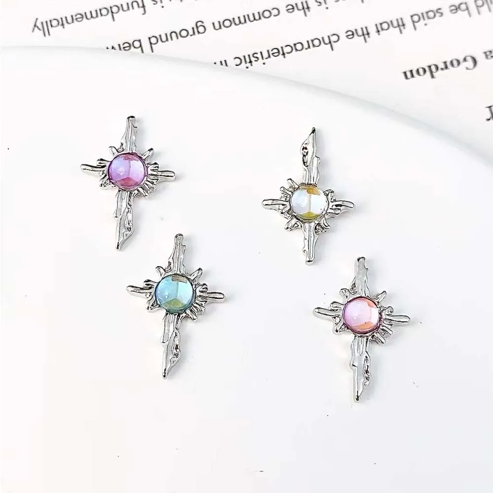 10Pcs Aurora Cross Star Nail Art Charms Punk Style 3D Alloy Gold Silver Glitter Diamond Luxury Crystal DIY Manicure Accessories