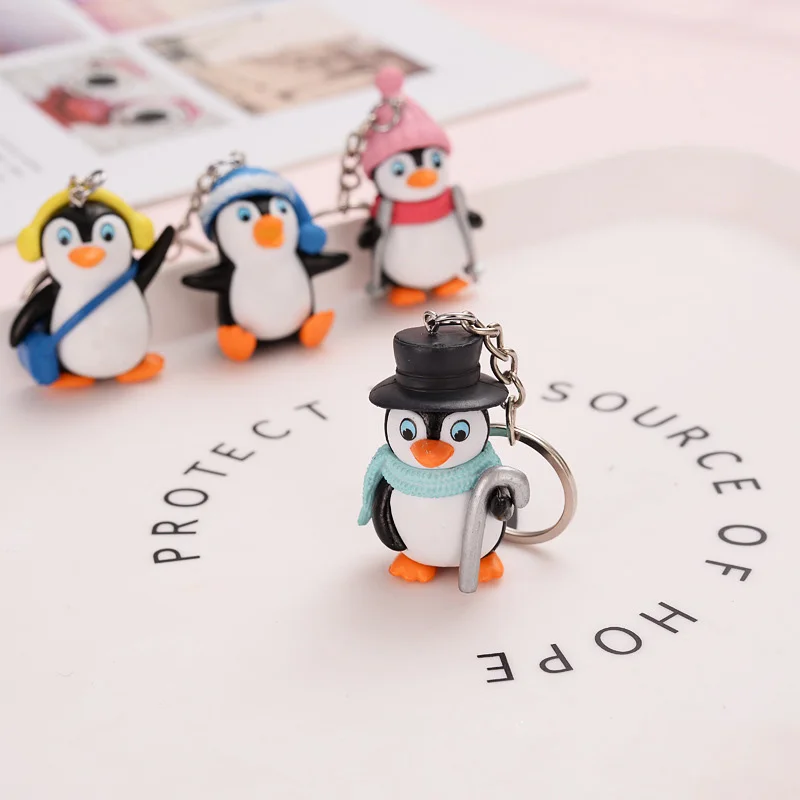 4pcs/lot Cute Penguin Keychain Cartoon Penguins Keychains Punk Style Animal Pendant Key Rings For Women Bag Keyring