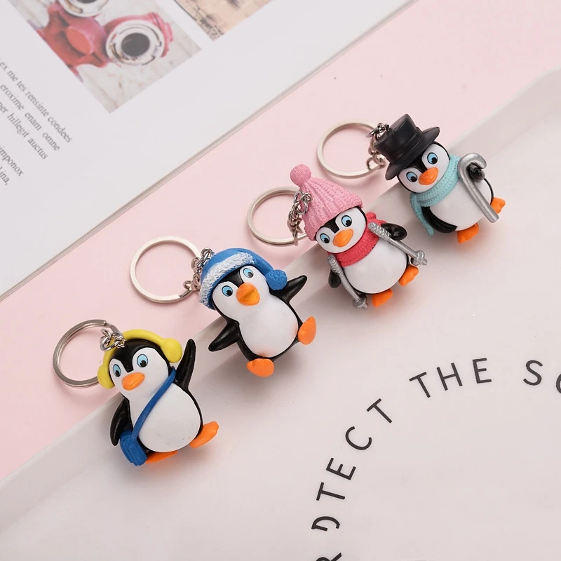 4pcs/lot Cute Penguin Keychain Cartoon Penguins Keychains Punk Style Animal Pendant Key Rings For Women Bag Keyring