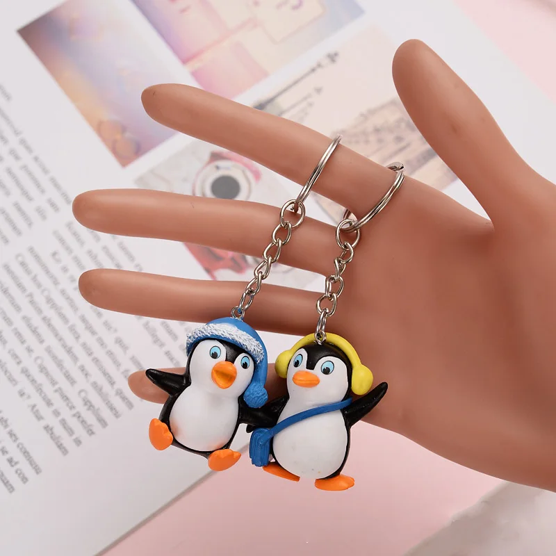 4pcs/lot Cute Penguin Keychain Cartoon Penguins Keychains Punk Style Animal Pendant Key Rings For Women Bag Keyring