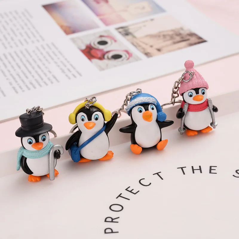 4pcs/lot Cute Penguin Keychain Cartoon Penguins Keychains Punk Style Animal Pendant Key Rings For Women Bag Keyring
