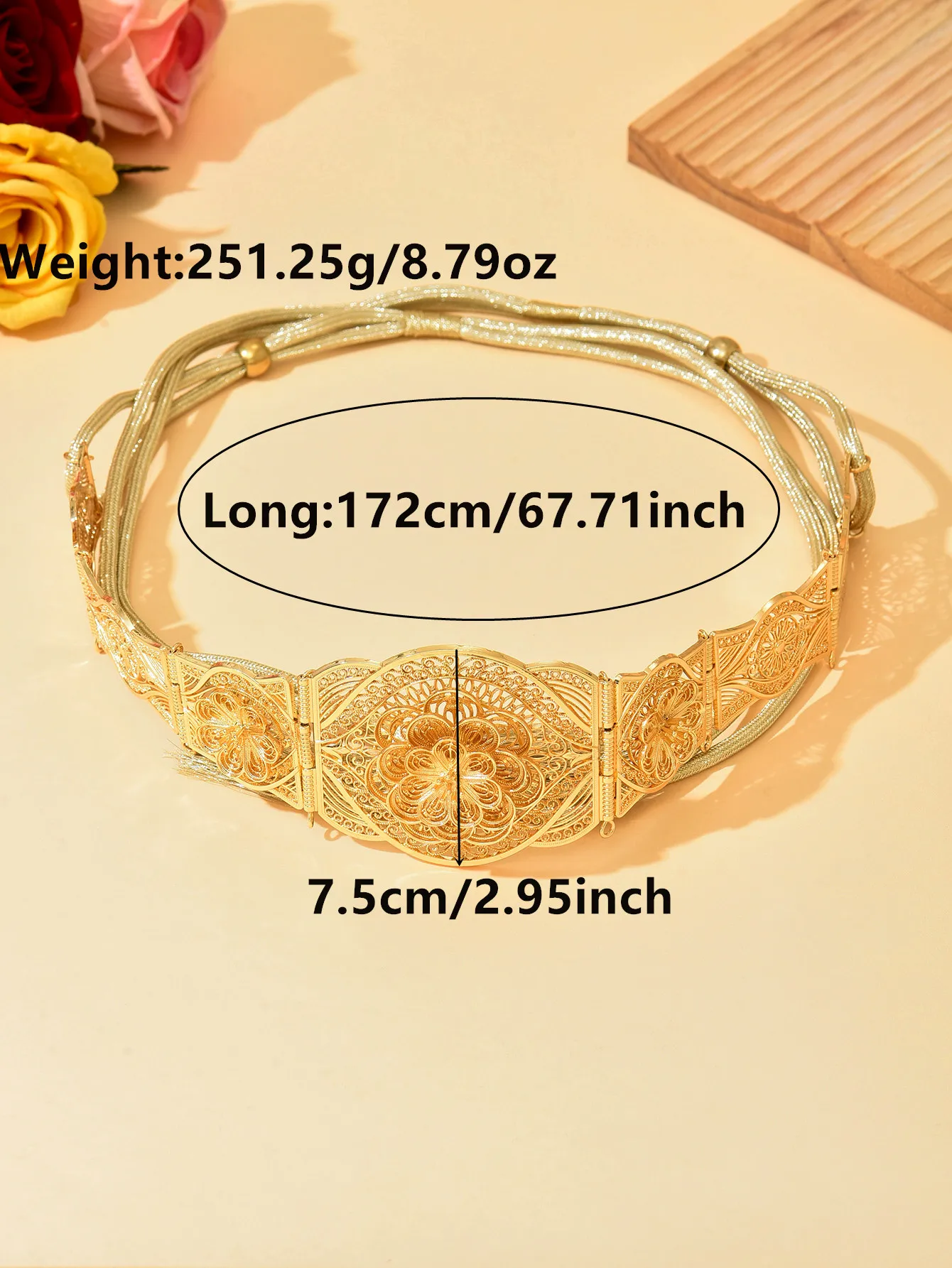 Vintage Gold Filigree Waist Chain Luxury Floral Pattern Tassel Belt Retro Ethnic Style Body Jewelry for Women