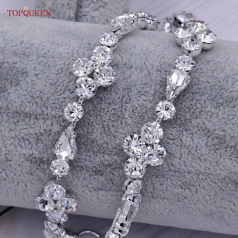 TOPQUEEN S305 Silver Waist Chain Belt for Wedding Bridal Belt Formal Dresses Sash Organza Wedding Belt with Crystals Rhinestone