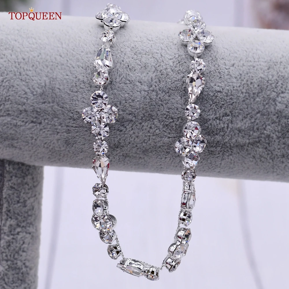 TOPQUEEN S305 Silver Waist Chain Belt for Wedding Bridal Belt Formal Dresses Sash Organza Wedding Belt with Crystals Rhinestone